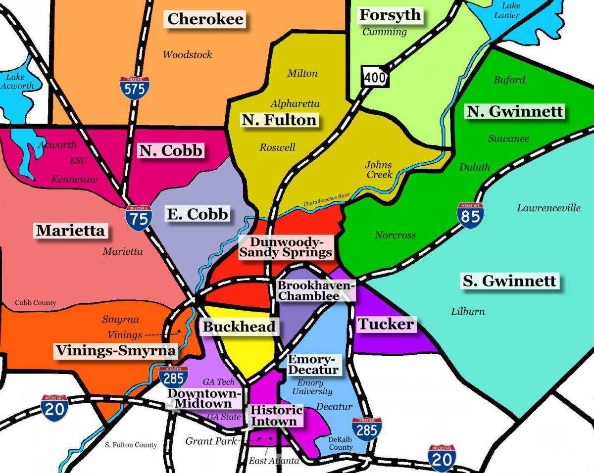 mapa de los suburbios de Atlanta