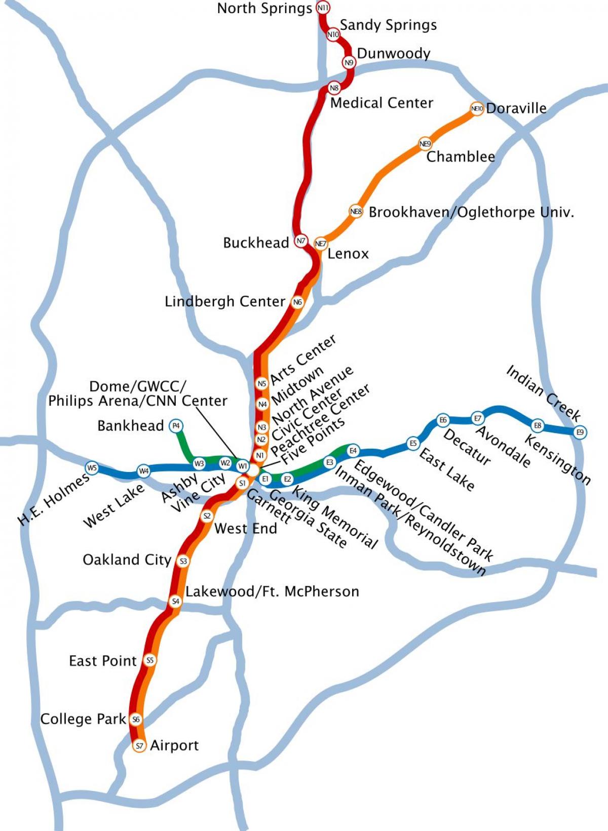 Atlanta mapa del metro - Mapa del metro de Atlanta (Estados unidos de ...